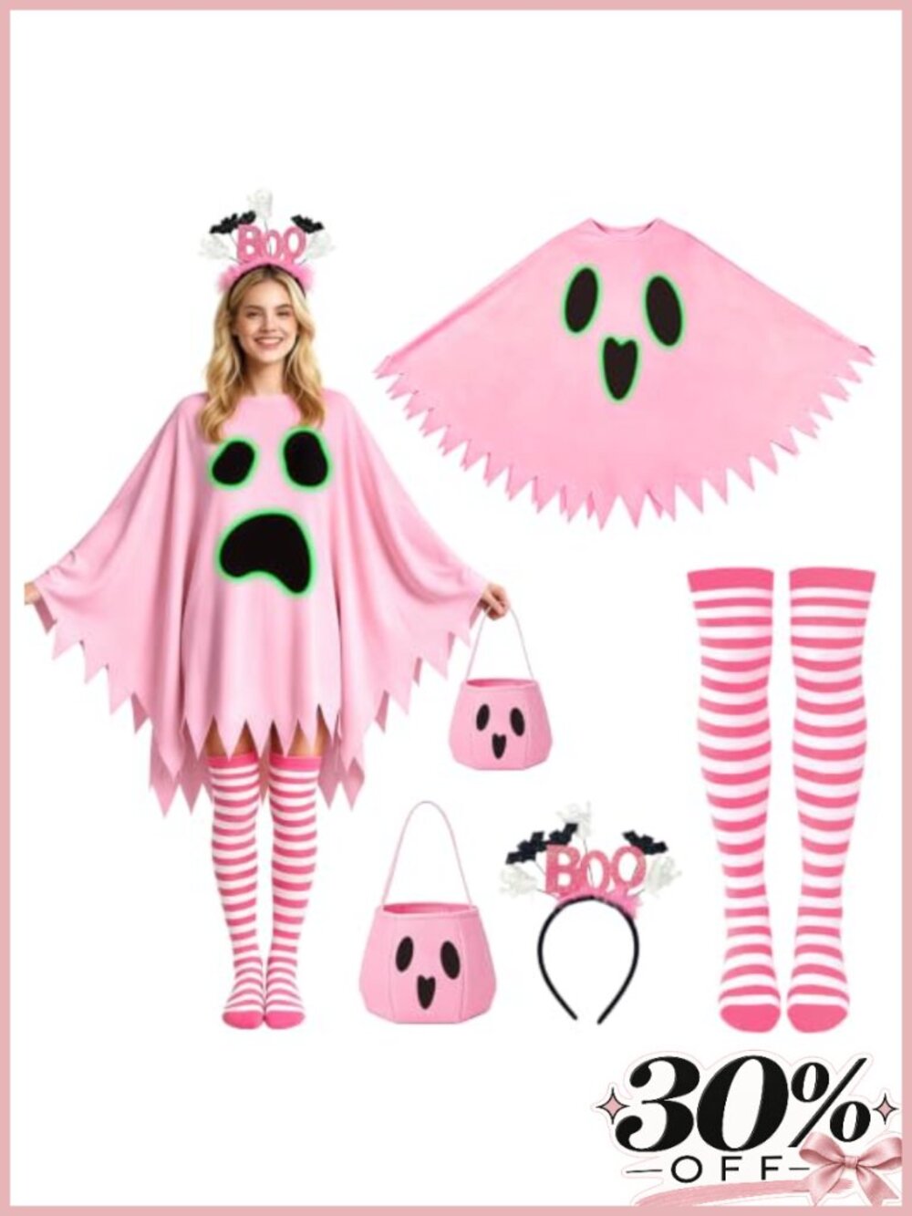 Glow in the Dark Ghost Costume Set for Women Halloween Cosplay